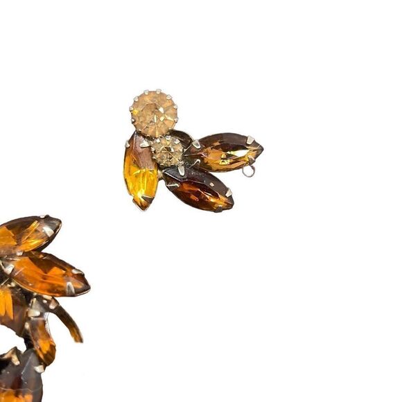 Vintage Goldtone Orange Brown Brooch and Clip On Earring Set Parure - Picture 3 of 5